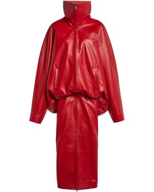 Balenciaga Round Leather Coat - Red