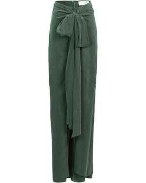 Silvia Tcherassi Arenzano Tie-Detailed Cupro Jersey Wide-Leg Pants - Green