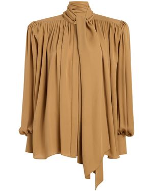 KHAITE Vali Tie-Neck Silk Georgette Shirt - Brown