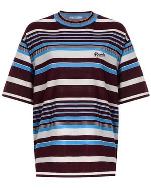 Prada Striped Cotton T-Shirt - Blue