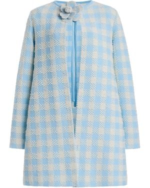 Oscar de la Renta Flower-Detailed Gingham Coat - Blue