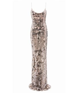 The New Arrivals Ilkyaz Ozel Isis Beaded Tulle Maxi Dress - White
