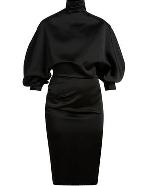 KHAITE Harlin Crushed Satin Midi Dress - Black