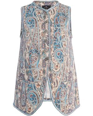 Etro Cotton-Blend Jacquard Vest - Blue