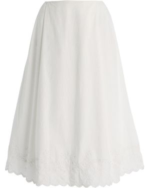 Posse Exclusive Lois Broderie Anglaise Cotton Midi Skirt - White