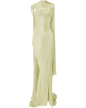 Marmar Halim Strapless Pleated Silk Gown With Cape - Green
