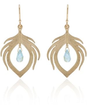Annette Ferdinandsen Small Peacock Feathers With Aquamarine Earrings - Metallic