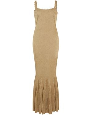 Conner Ives Exclusive La Isla Metallic-Knit Godet-Hem Gown - Natural