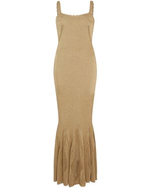 Conner Ives Exclusive La Isla Metallic-Knit Godet-Hem Gown - Natural