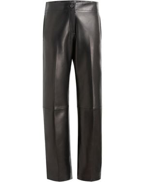 KHAITE Mita Plonge Leather Straight-Leg Trousers - Grey