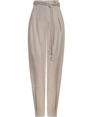 ANDRES OTALORA Una Vida Belted Linen Tapered Trousers - Natural