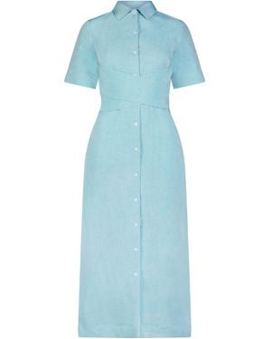 Matthew Bruch Wrapped Linen-Blend Midi Shirt Dress - Blue