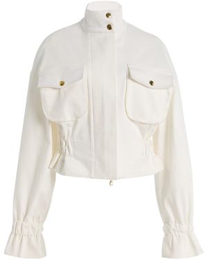 Sergio Hudson Silk Faille Cropped Utility Jacket - White