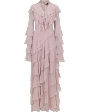 Aquillora Innocence Ruffled Chiffon Maxi Dress - Pink
