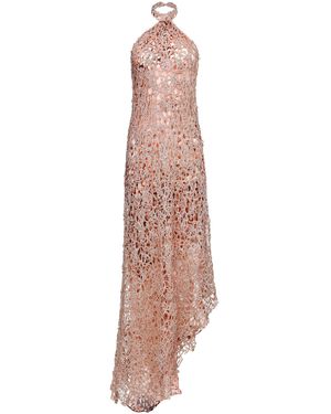 Francesca Miranda Rose Chain Embroidered Silk Blend Dress - Natural