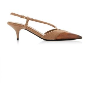 Miu Miu Leather-Detailed Flannel Slingback Pumps - Brown