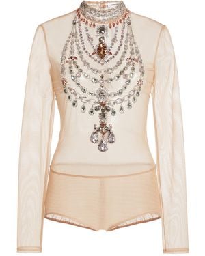 Zuhair Murad Tulle Embroidered Maharaja Bodysuit - Natural