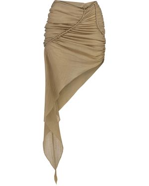 TG Botanical Dana Ruched Asymmetric Cotton-Blend Midi Skirt - Brown