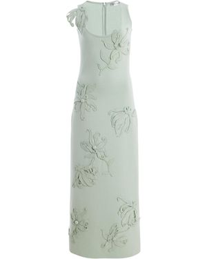 Oscar de la Renta Embroidered Virgin-Wool Midi Dress - Green