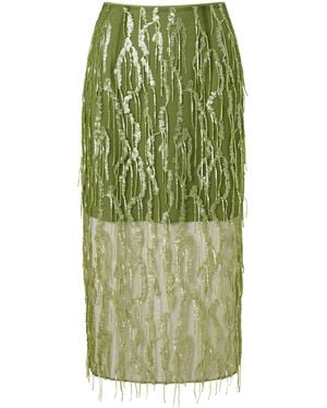 ROAME. Niki Sequin Midi Skirt - Green