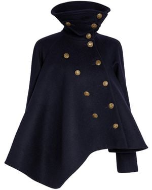A.W.A.K.E. MODE Flared Wool Pea Coat - Blue