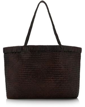 St. Agni Wide Bagu Woven Leather Tote Bag - Brown