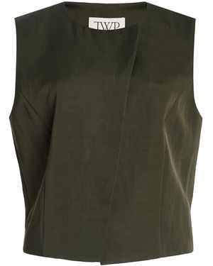 Twp High Neck Hidden Placket Vest - Green