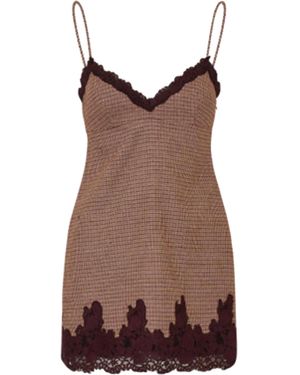 LoveShackFancy Iliona Lace-Trimmed Wool-Blend Mini Dress - Brown