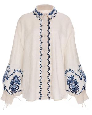 Agua Bendita Abadia Wild Floral Linen Blouse - White