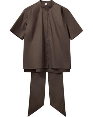 THE GARMENT Cyprus Cotton-Blend Scarf Shirt - Brown