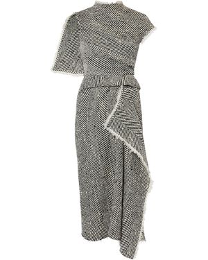 Erdem Draped Tweed Midi Dress - Grey