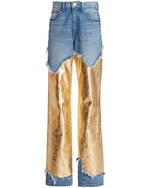 Brandon Maxwell The Cortlandt Panelled Metallic Leather Straight-leg Jeans - Blue