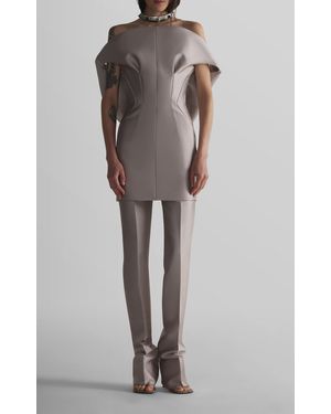 Mugler Off-The-Shoulder Mikado Mini Dress - Grey