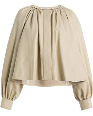 Co. Leather Gathered Tunic Shirt - Natural