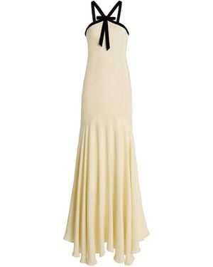 Rodarte Velvet-Trimmed Silk Crepe Maxi Halter Dress - Natural