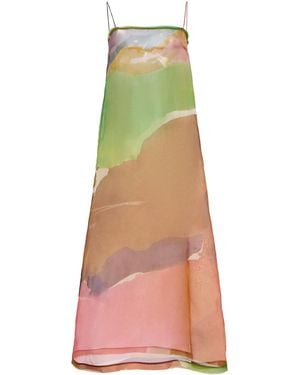 Ulla Johnson Landscape Printed Silk Chiffon Midi Dress - Green