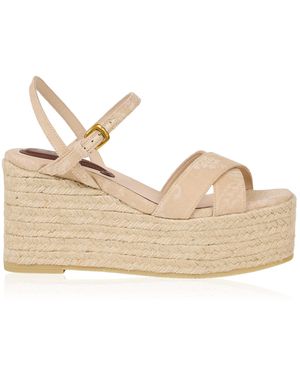Etro Suede Arnica Print Fondo Wedge - Natural