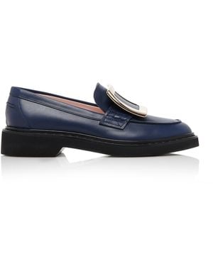 Roger Vivier Viv Rangers Buckle Leather Loafers - Blue