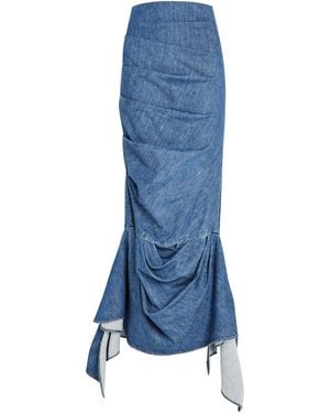 A.W.A.K.E. MODE Cotton High-Waisted Draped Denim Maxi Skirt - Blue