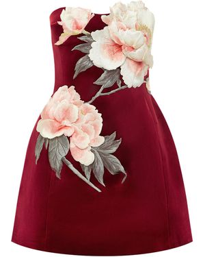 LEO LIN Exclusive Rosanne Floral-Appliquéd Velvet Bustier Mini Dress - Red