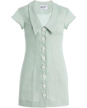 Matthew Bruch Collared Linen Mini Dress - Green