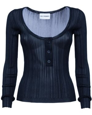 DES_PHEMMES Henley Ribbed Knit Top - Blue