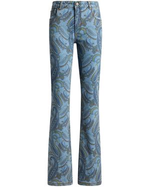 Etro Patterned Stretch-Denim Bootcut Jeans - Blue