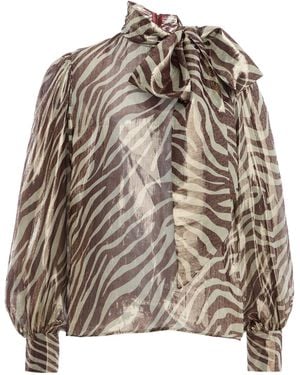 Franchise Winona Pussy-Bow Silk Top - Multicolor