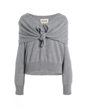 TOVE Malia Cashmere Tie-Neck Sweater - Grey