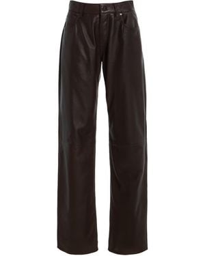 EB DENIM Low Rise Baggy Leather Trousers - Black