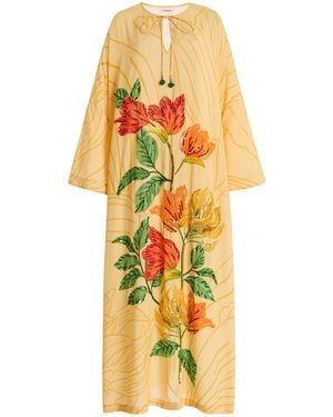 VERANDAH Exclusive Embellished Viscose Kaftan Dress - Yellow