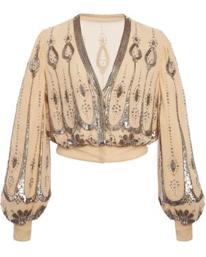 Valentino Garavani Embroidered Georgette Top - Natural