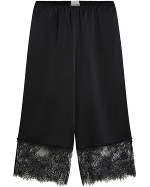Posse Blake Mid-Rise Wide-Leg Lace-Trimmed Silk Trousers - Black