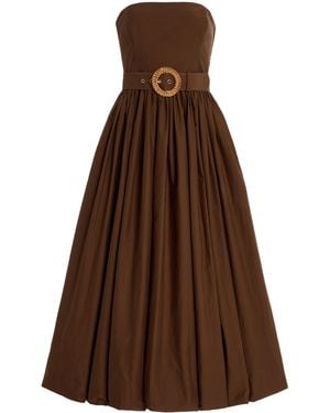 Cara Cara Anisha Belted Strapless Linen Bubble-hem Midi Dress - Brown
